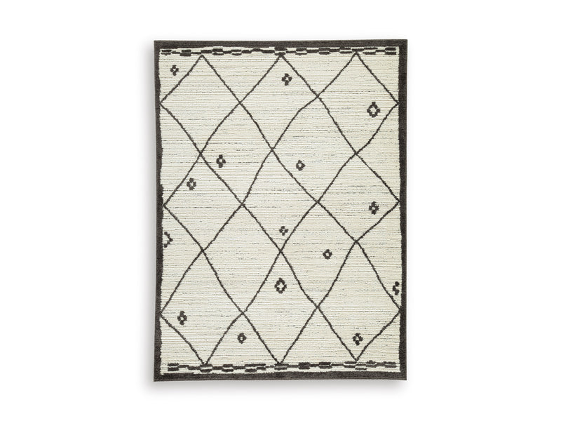 Cream and Black Diamond Lattice Woven Rug