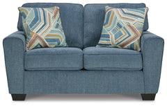Blue, complete loveseat front view - 3