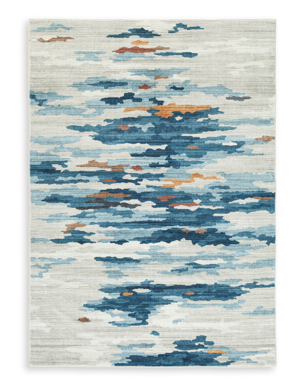 Cream/Blue/Brown 8' x 10', complete rug design; representative size