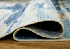 Cream/Blue/Brown 8' x 10', rolled rug backing detail - 4