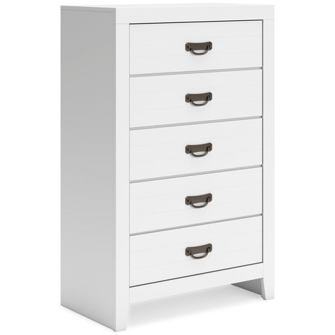 White Five-Drawer Chest with Dark Bail Pulls