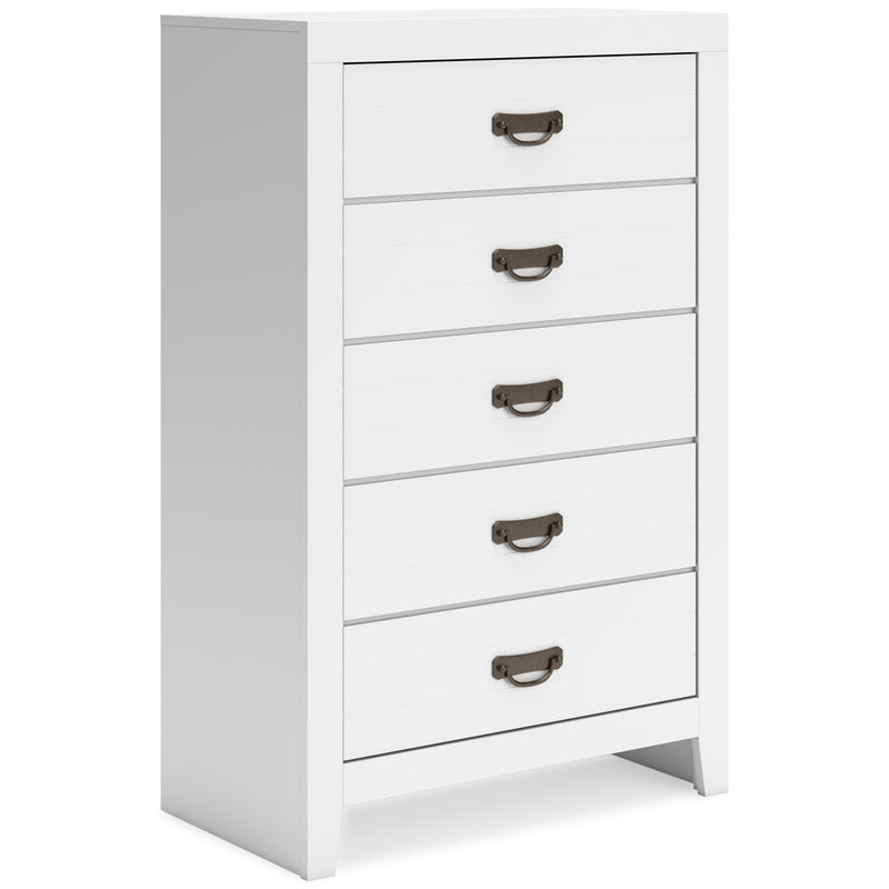 White Five-Drawer Chest with Dark Bail Pulls
