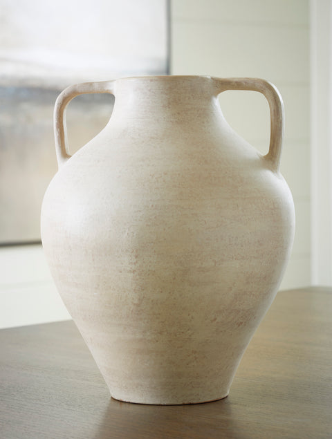 Justy Antiqued Beige Terracotta Double Handle Vase