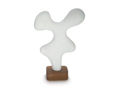 White/Brown white abstract sculpture with brown wood base, product view 2 - 2