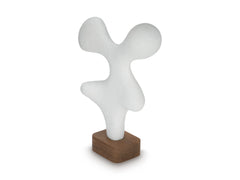 White/Brown white abstract sculpture with brown wood base, product view 3 - 3