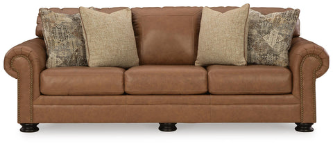 Nailhead Leather-Match Queen Sleeper Sofa in Caramel