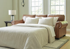 Caramel, Queen sleeper sofa with mattress extended in room - 2