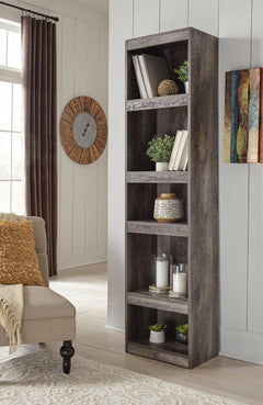 Gray, open shelving pier in a room setting - 2