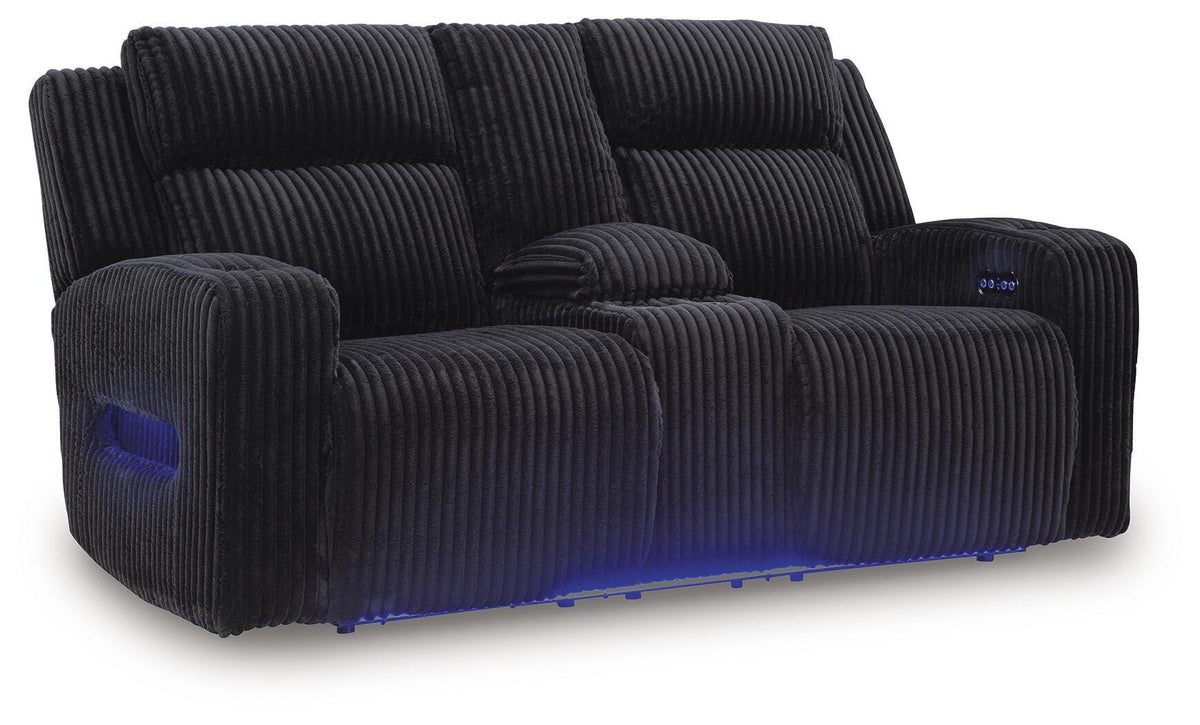Black, full loveseat in closed position