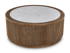 Brown round faux stone top coffee table, product view 2 - 2