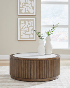 Brown round faux stone top coffee table, product view 3 - 3