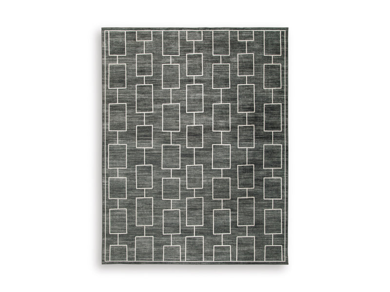 Black and Gray Geometric Machine Washable Rug