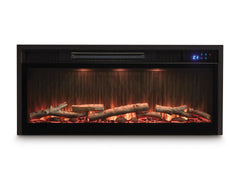 Black, complete fireplace insert front product view with orange flame setting - 1