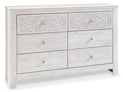 Whitewash, complete six-drawer dresser, angled view - 1