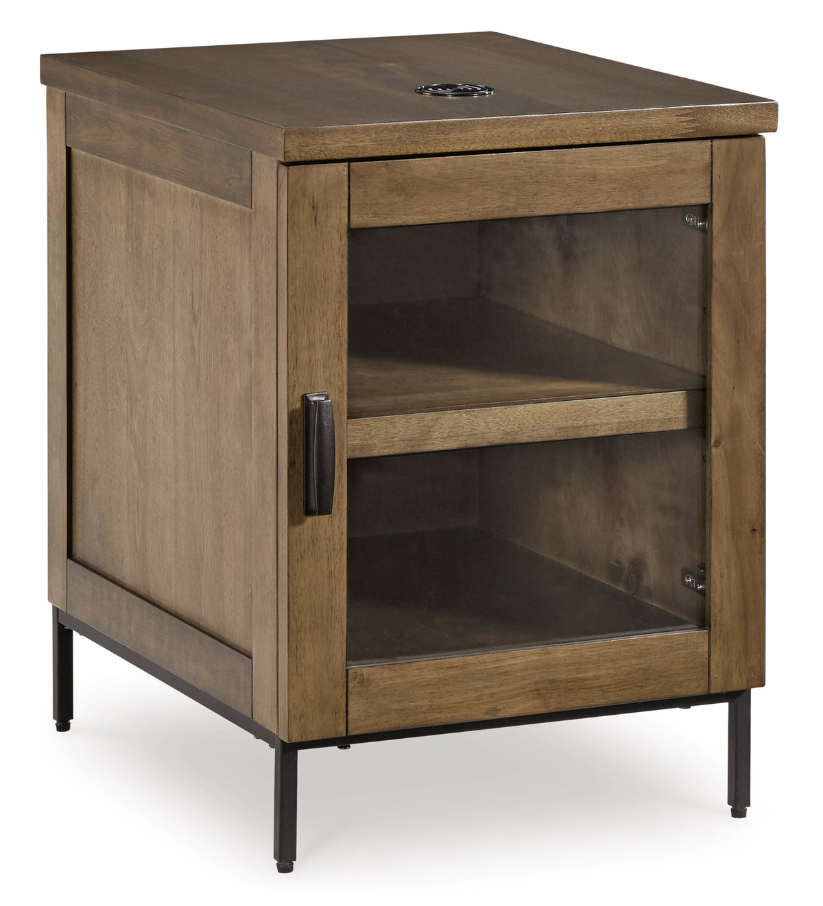 Brown Wireless Charging Cabinet End Table, full product view