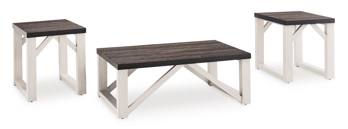 Antique White three-piece table set, full product view