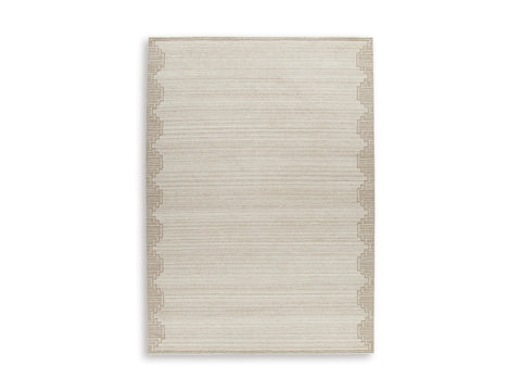 Brown and Beige Stepped-Border Tufted Wool Rug