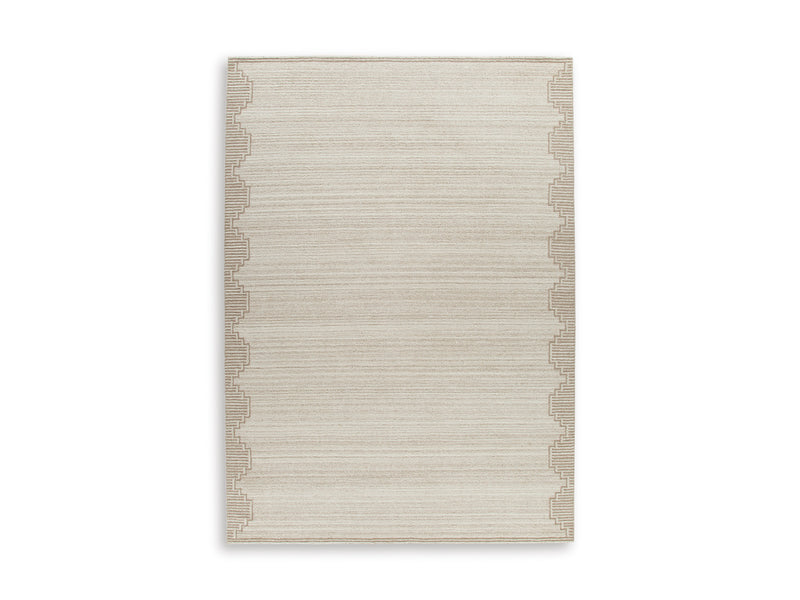 Brown and Beige Stepped-Border Tufted Wool Rug