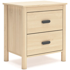 Tan, complete two-drawer nightstand, angled view - 1