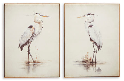 Aubinell Beige Heron Framed Canvas Wall Art Set of 2