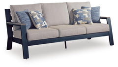Navy Blue/Driftwood, full sofa with cushions and four pillows - 1