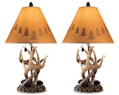 Brown table lamp pair, full product view - 1