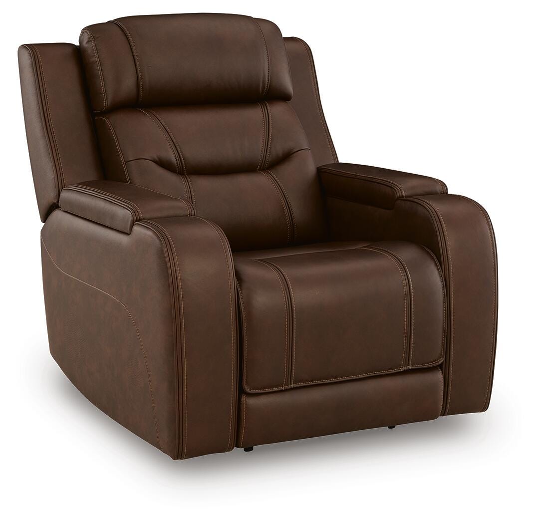 Brown, full recliner in closed position