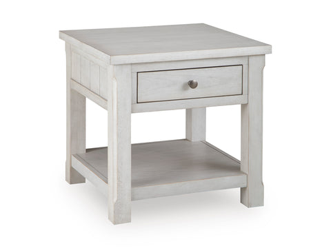 Antique White Square End Table with Drawer and Shelf