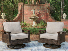 Dark Brown, two-chair set in outdoor setting; accessories excluded - 2