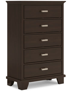 Dark Brown, complete five-drawer chest, angled view - 1
