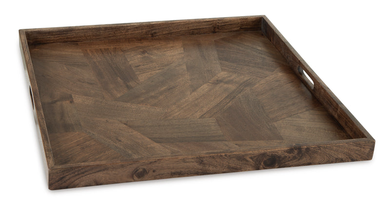 Honey Brown Square Wood Decorative Tray with Handles