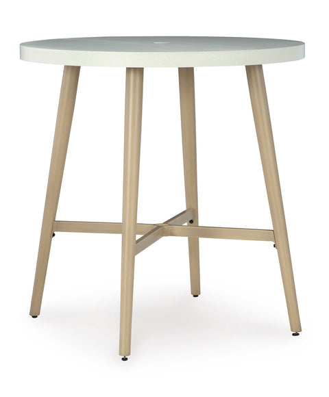Beige Round Outdoor Bar Table with Stone-Look Top