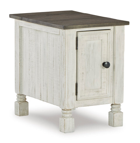 White and Gray Chairside Cabinet End Table with USB Charging