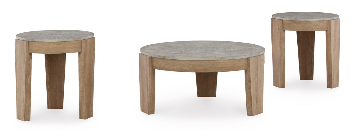 Light Brown three-piece table set, full product view