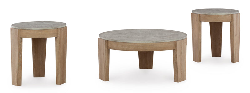 Guystone Light Brown and Faux Cement 3-Piece Table Set