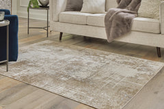 Tan/Brown/Gray 60.5" x 84", room view; furniture excluded - 6