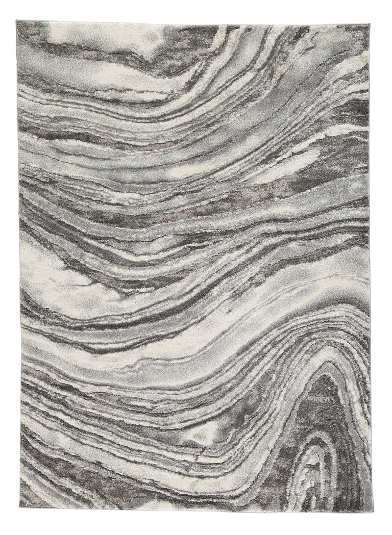 Ivory and Gray Agate-Pattern High-Low Woven Rug