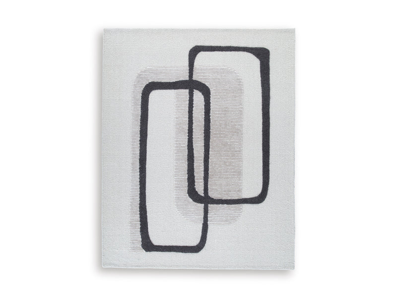 Ivory Taupe and Charcoal Interlocking Abstract Wool Blend Rug