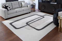 Ivory Taupe Charcoal 91.5" x 118", room view; furniture excluded - 2