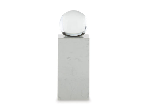 Sellner Clear Crystal and White Marble Sphere Sculpture
