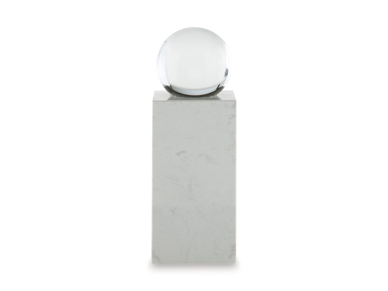 Sellner Clear Crystal and White Marble Sphere Sculpture