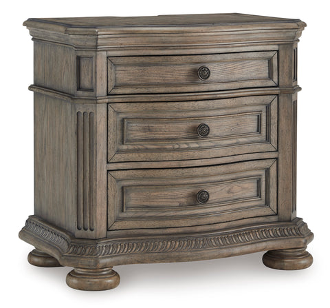 Antiqued Light Brown Three-Drawer Nightstand with USB-A and USB-C