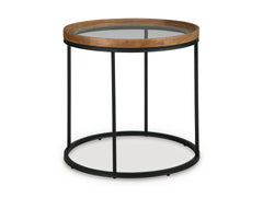 Medium Brown Round Glass-Top End Table, full product view - 1