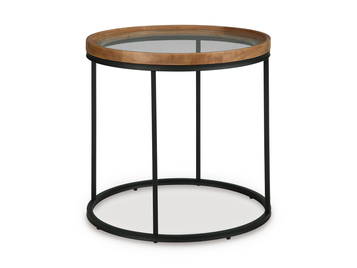Medium Brown Round Glass-Top End Table, full product view
