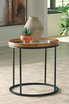 Medium Brown Round Glass-Top End Table, product view 5 - 5