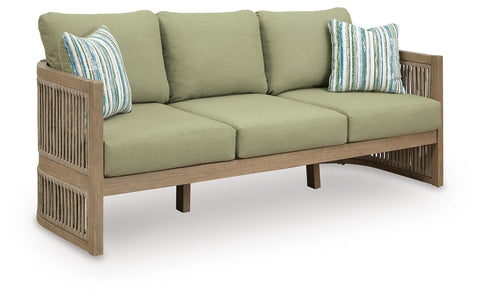 Eucalyptus and Rope Outdoor Sofa with Green Cushions