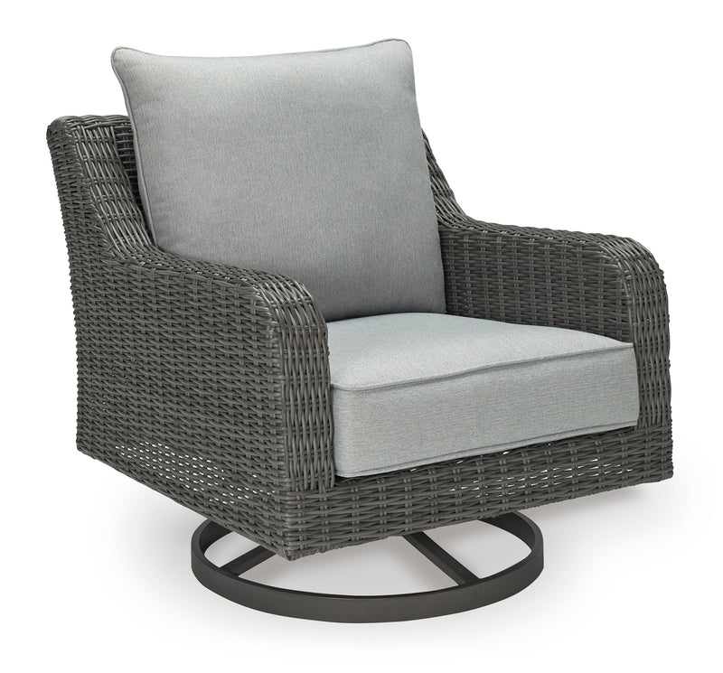 Gray Wicker Outdoor Swivel Lounge Chair with Cushions
