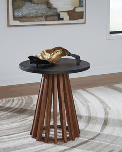 Warm Brown/Black Round Slatted End Table, product view 3 - 3