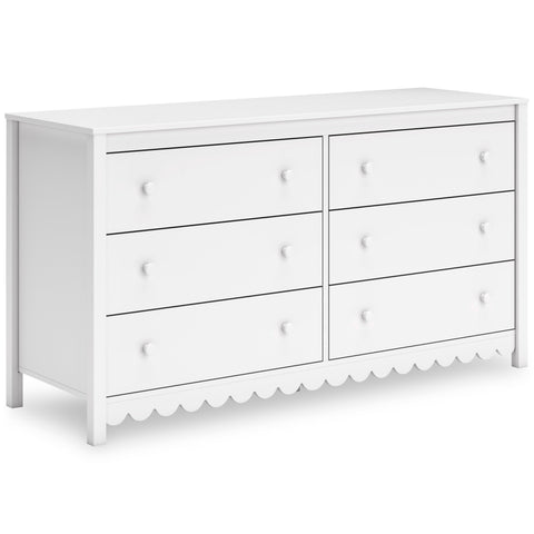 Matte White Six-Drawer Dresser with Scalloped Base