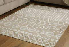 Tan/Brown/Cream 59.25" x 86", room view; furniture excluded - 2